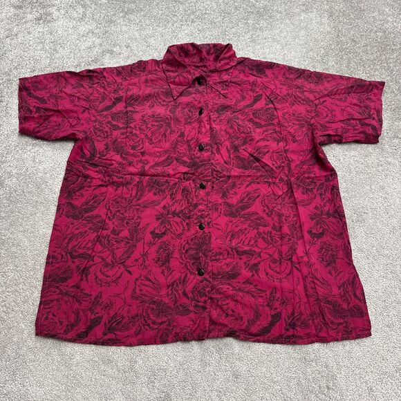 Unbranded Button Down Floral Shirt Mens XL Red Sketch Floral Short Sleeve Casual - Picture 1 of 9